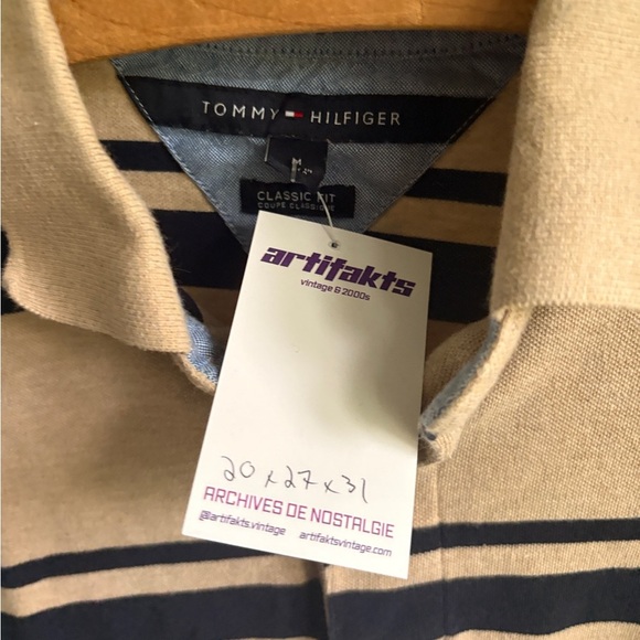TOMMY HILFIGER long sleeve polo Medium men strippef - Picture 3 of 4